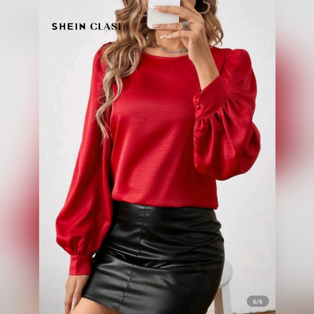 SHEIN Vibrant Red Blouse with Puff Sleeves